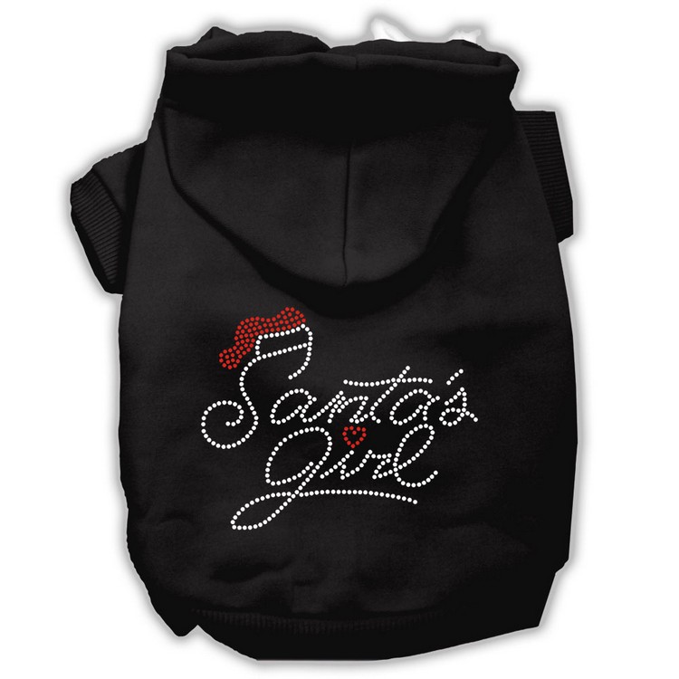 Santa's Girl Rhinestone Dog Hoodie Black XS